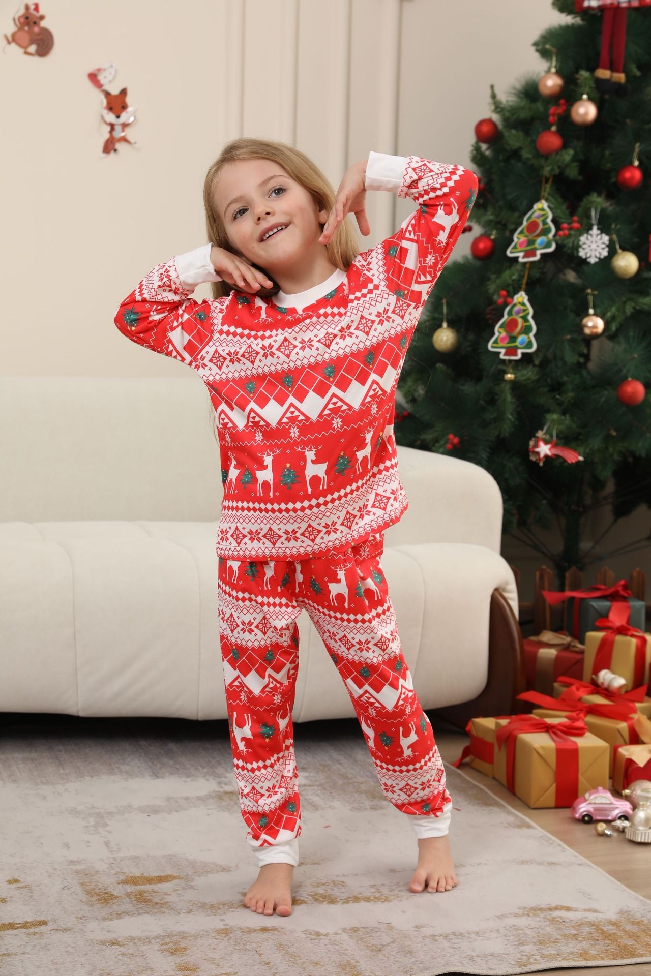 Christmas Deer Snowflake Tree Striped Parent-child Dress Printed Christmas Pajamas