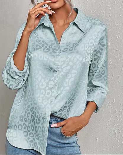 Women's Leopard Jacquard Button Down Shirt Long Sleeve