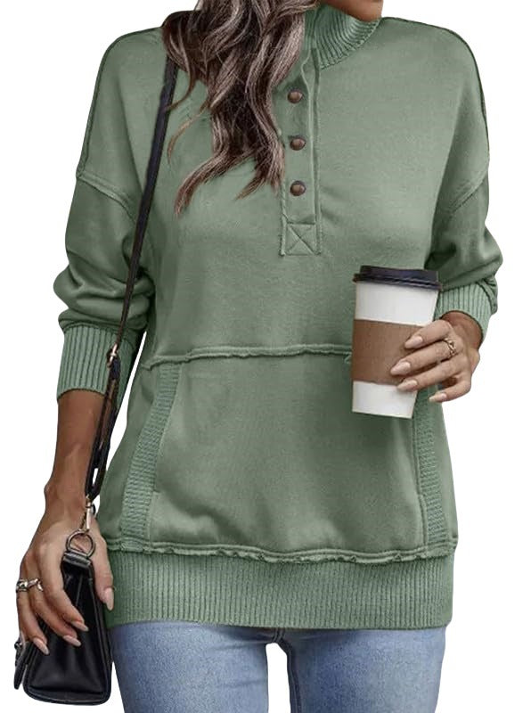 Women's Oversized Button Sweatshirt with Pocket