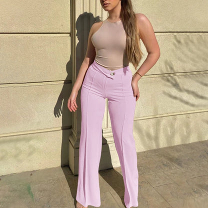 Women High Waist Ribbed Velvet Wide Leg Pants