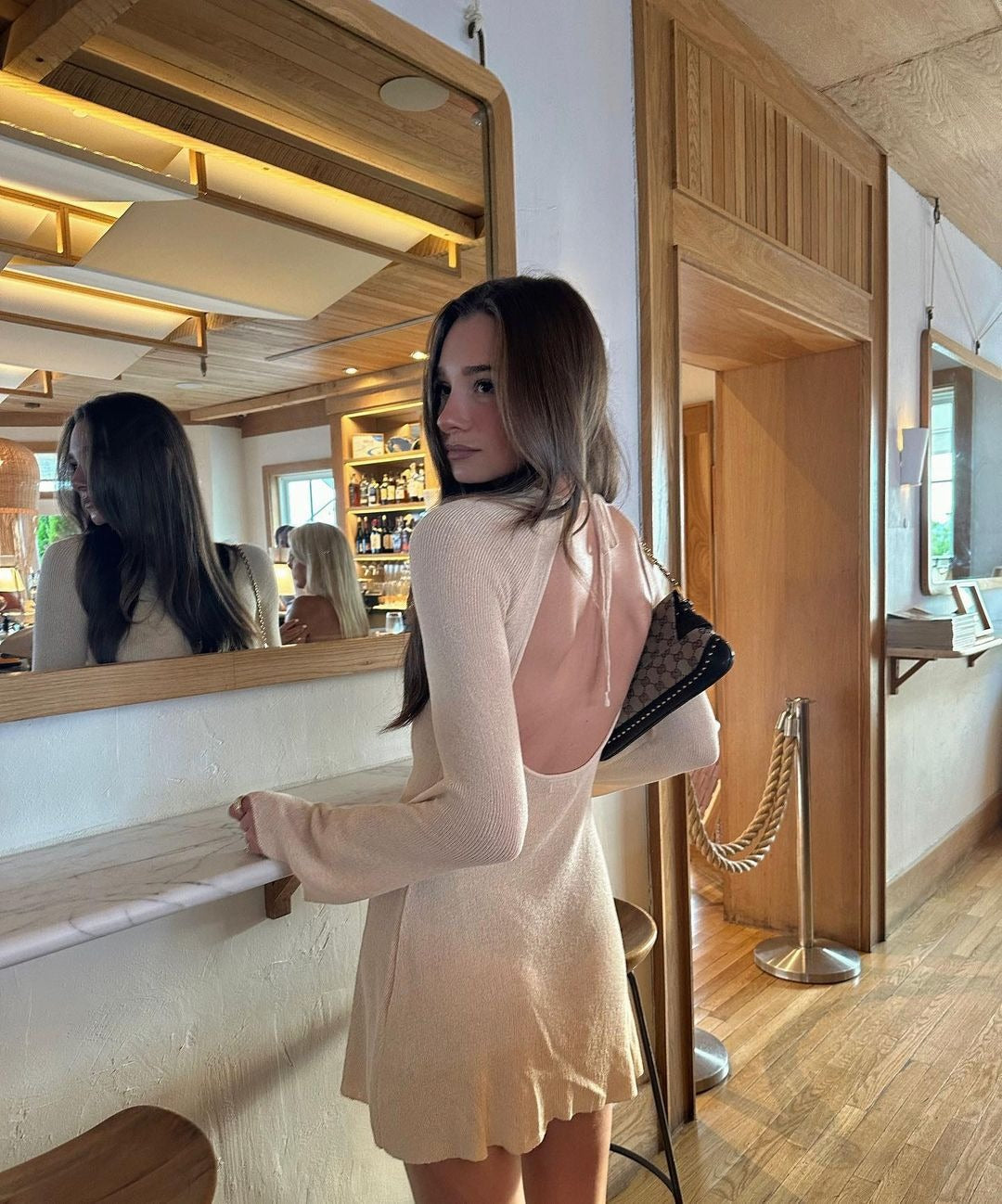 Ribbed Knit Long Sleeve Sweater Dress Slim Fit Mini Dress