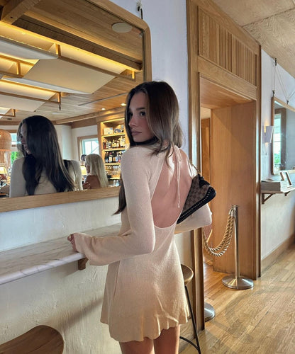 Ribbed Knit Long Sleeve Sweater Dress Slim Fit Mini Dress