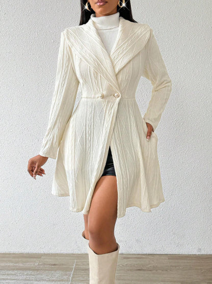 Women's Fitted Flared Textured Lapel Midi Coat