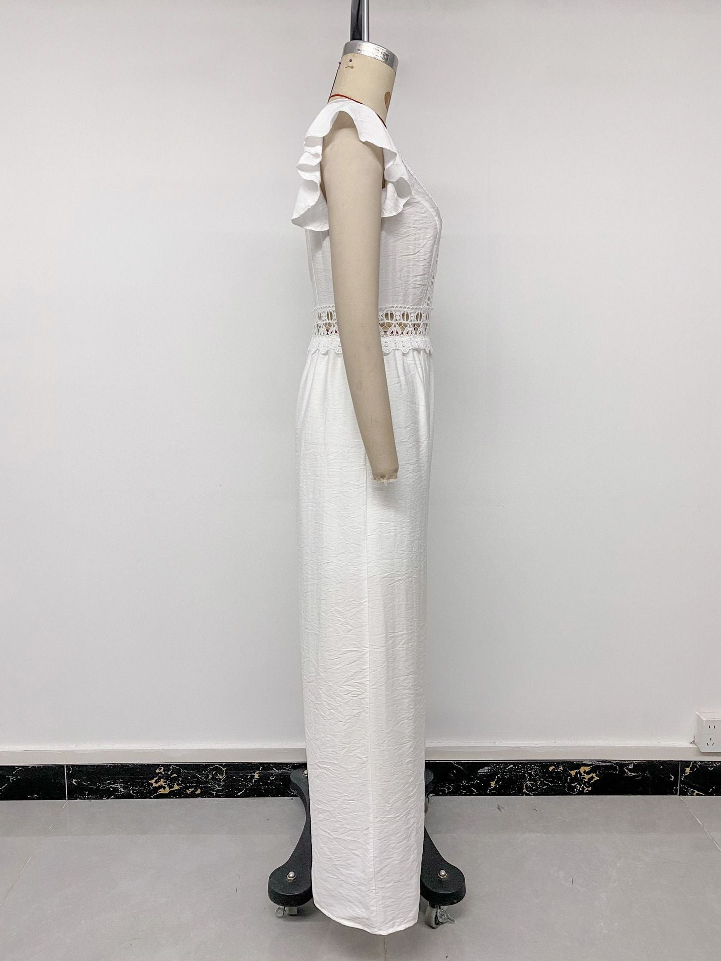 Lace Flutter Sleeve Wide Leg Jumpsuit Resort Outfit
