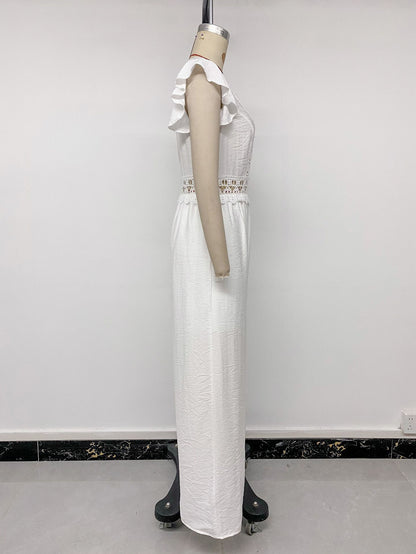 Lace Flutter Sleeve Wide Leg Jumpsuit Resort Outfit