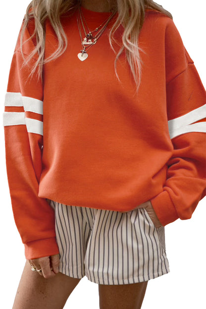Oversized Striped Sleeve Crewneck Sweatshirt