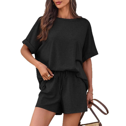 Batwing Sleeve Tee and Drawstring Shorts Lounge Set