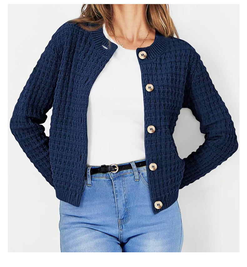 Women's Cropped Cardigan Button Front Textured Knit