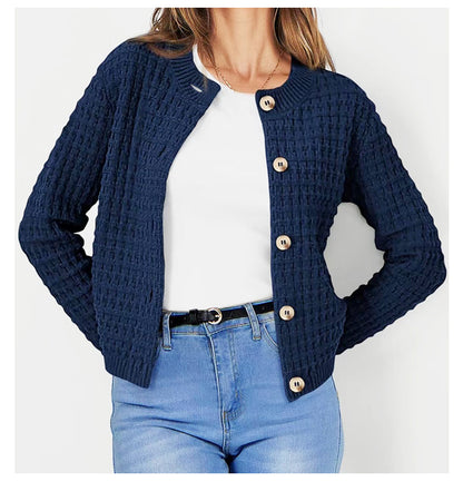 Women's Cropped Cardigan Button Front Textured Knit