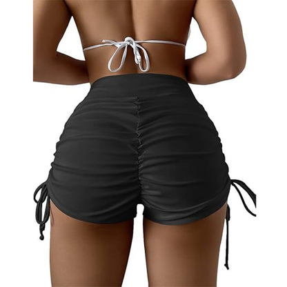 Women's High-Waist Ruched Bikini Shorts – Summer Swim Bottoms