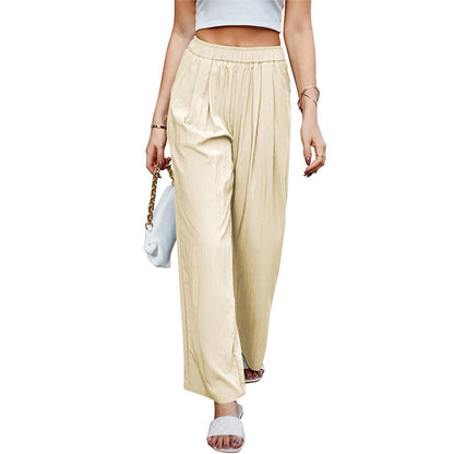 Elegant High-Waisted Pleated Wide-Leg Pants – Flowy Loose Trousers for Women