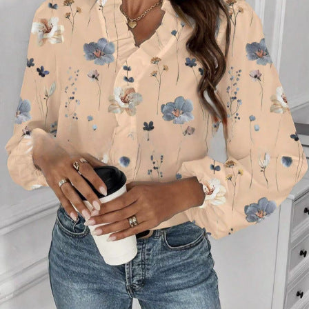 Women's Floral Ruffle Long Sleeve Blouse