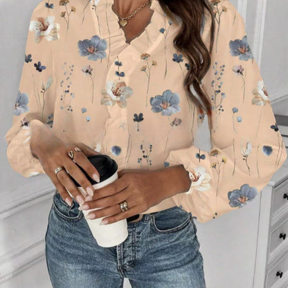 Women's Floral Ruffle Long Sleeve Blouse