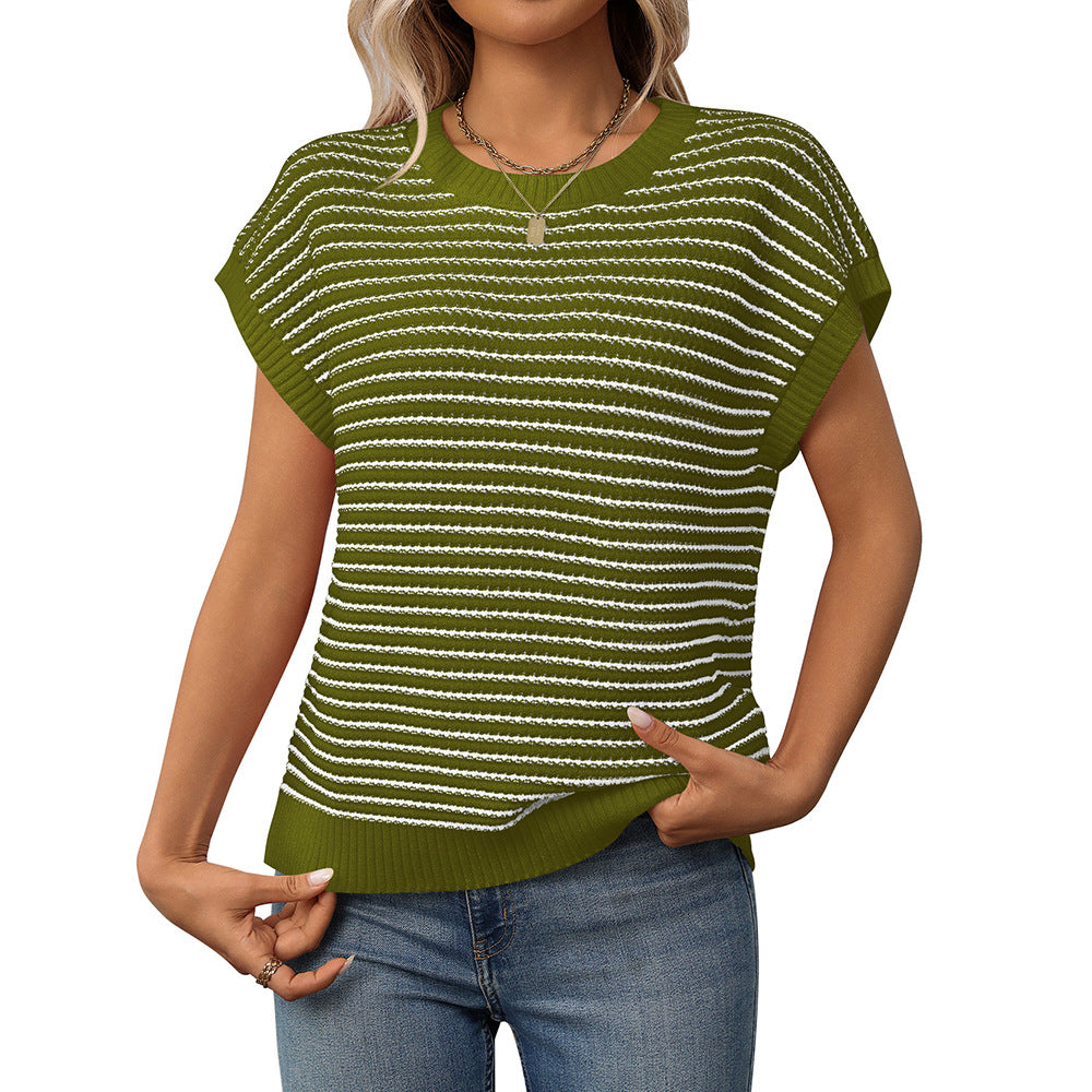 Crew Neck Striped Knit Sweater