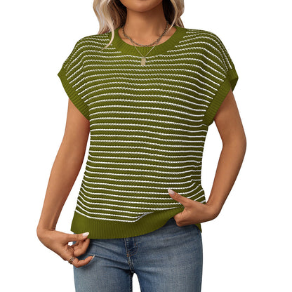 Crew Neck Striped Knit Sweater