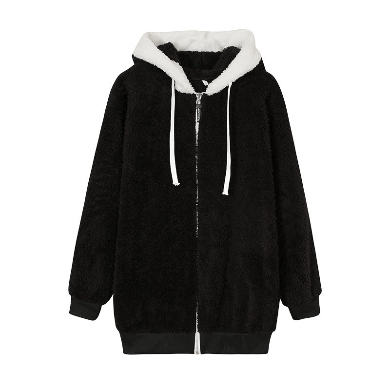 Women's Oversized Sherpa Fleece Zip Up Hooded Jacket