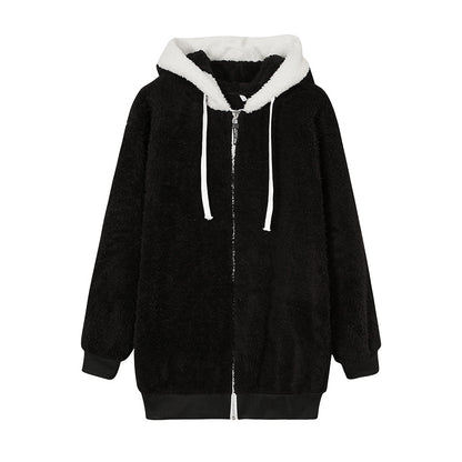 Women's Oversized Sherpa Fleece Zip Up Hooded Jacket
