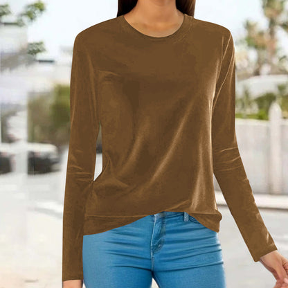 Women's Velvet Long Sleeve Crew Neck Top