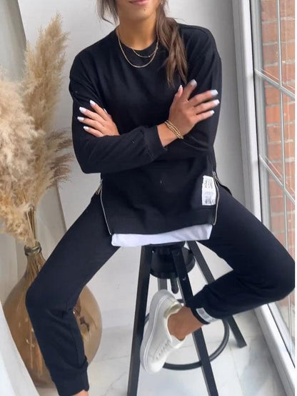 Women's Faux Two Piece Sweatshirt Jogger Set Streetwear