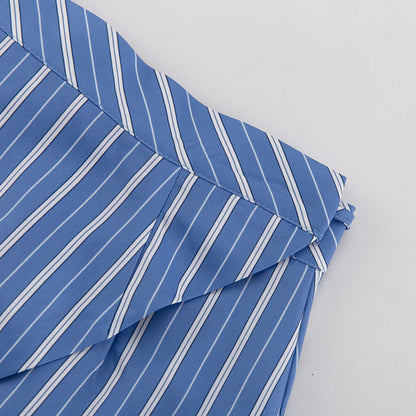Blue Striped Button Down Shirt and Mini Skirt Set