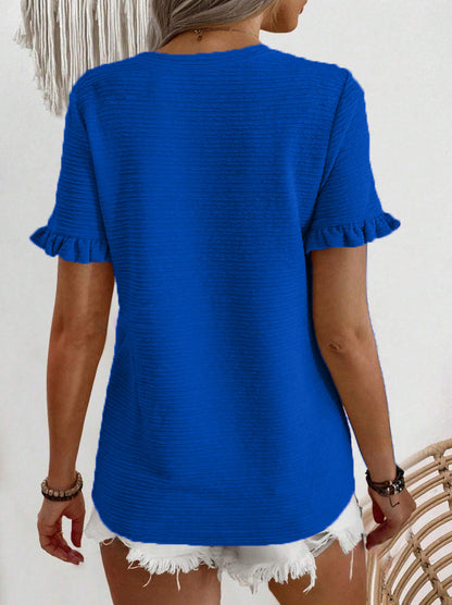 Women’s Ruffle Sleeve Textured Round Neck Casual Top
