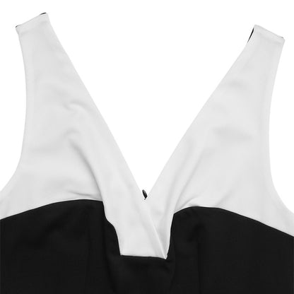 Sleeveless Color Block Jumpsuit Tie Waist Wide Leg