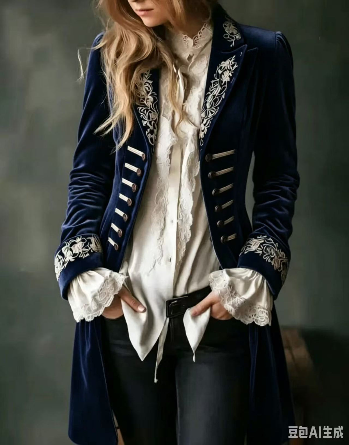Women's Embroidered Velvet Blazer Vintage Jacket