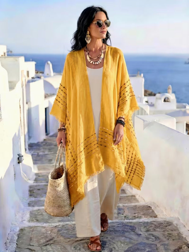 Fringe Kimono Cover Up Resort Lightweight Cardigan