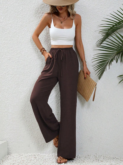 2025 Spring Summer High-Waist Solid Color Wide-Leg Casual Pants