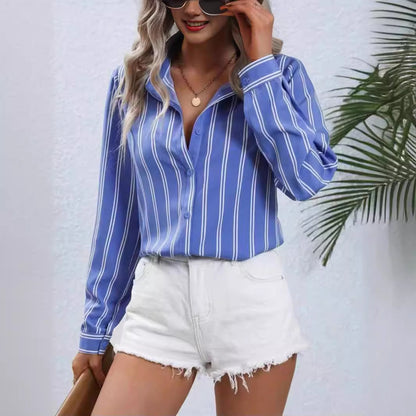 Women's Striped Long Sleeve Business Casual Shirt