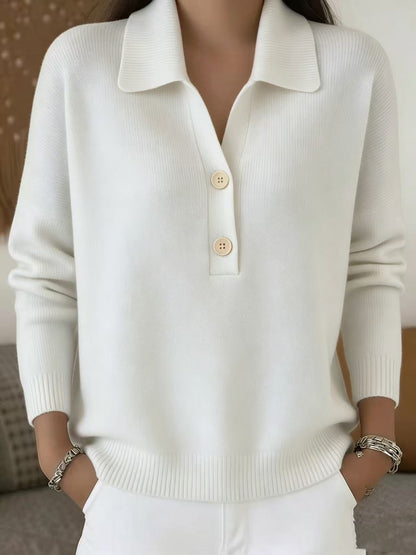 Women's Oversized Collared Half Button Knit Sweater