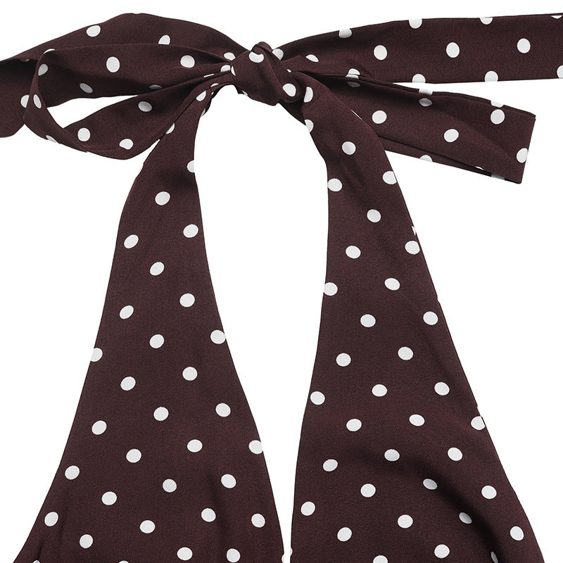 Black Polka Dot Halter Deep V Maxi Dress Summer