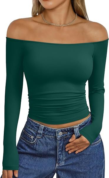 Women's Y2K Off Shoulder Long Sleeve Going Out Top
