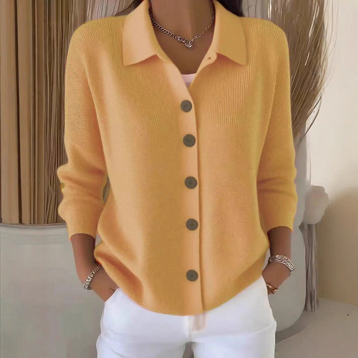 Women's Collared Button Down Knit Cardigan Sweater