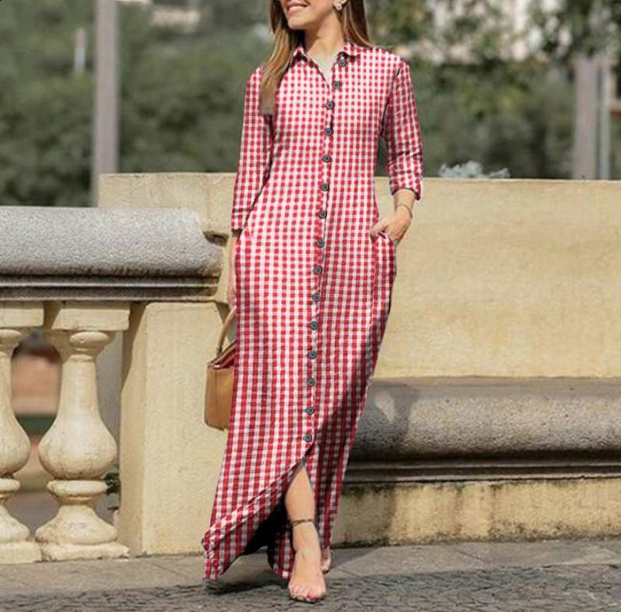 Women's Leopard Maxi Shirt Dress Long Sleeve Plus Size