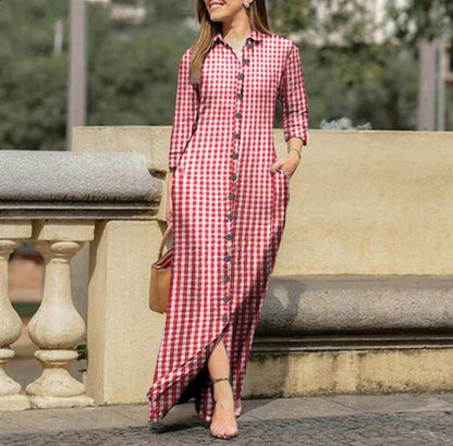 Women's Leopard Maxi Shirt Dress Long Sleeve Plus Size