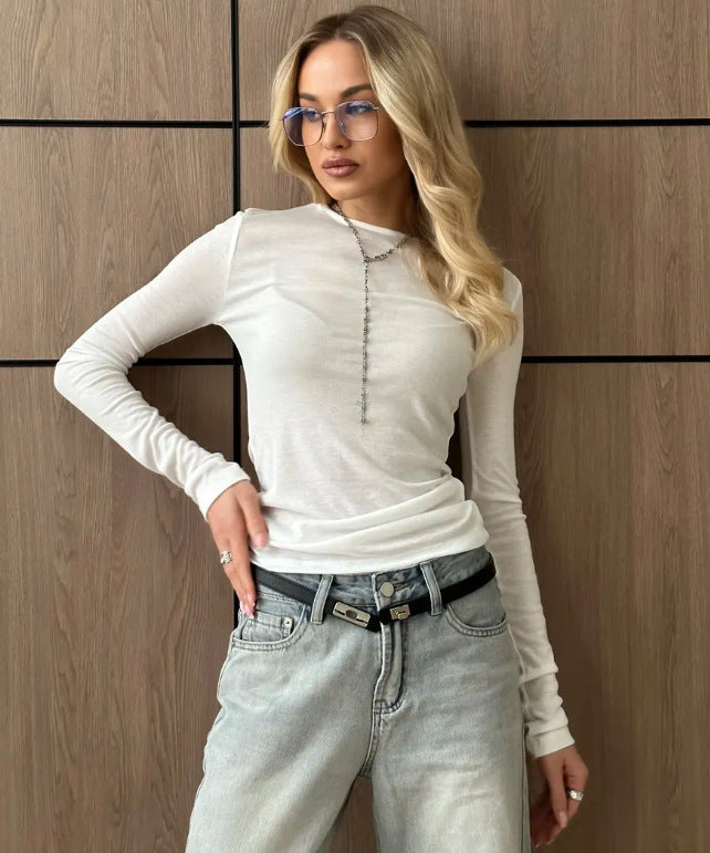 Women's Fitted Sheer Long Sleeve Layering Top