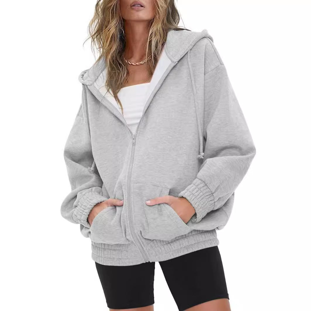 Women's Oversized Fleece Zip Up Hoodie Jacket Casual