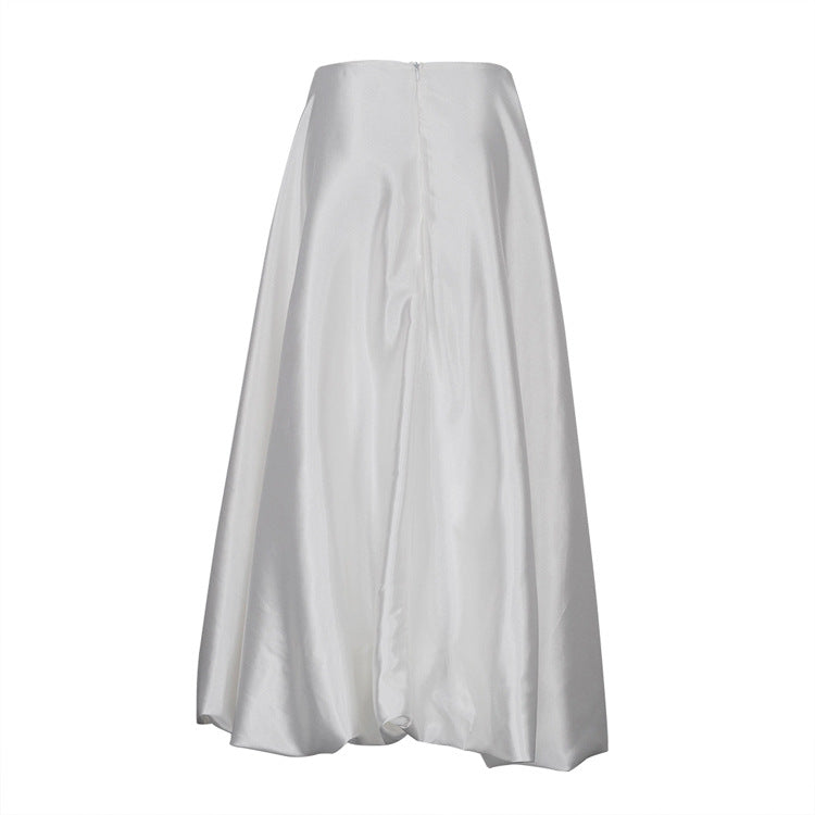 Women's High Waist Balloon Midi Skirt Solid Casual Chic