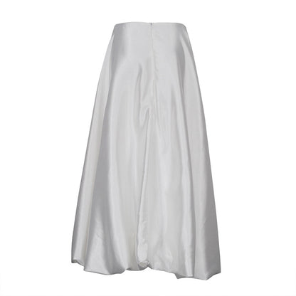 Women's High Waist Balloon Midi Skirt Solid Casual Chic