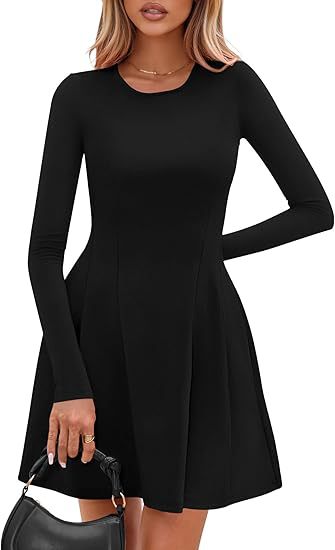 Women's Fall Casual Long Sleeve A-Line Knit Mini Dress