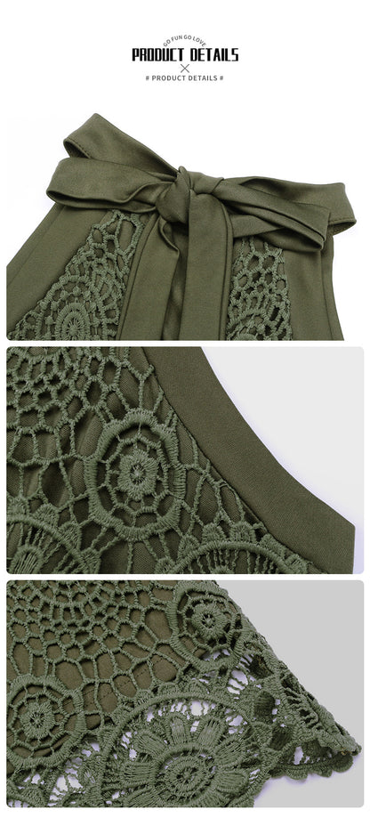 Lace Halter Top Sleeveless Tank Casual Vacation Summer