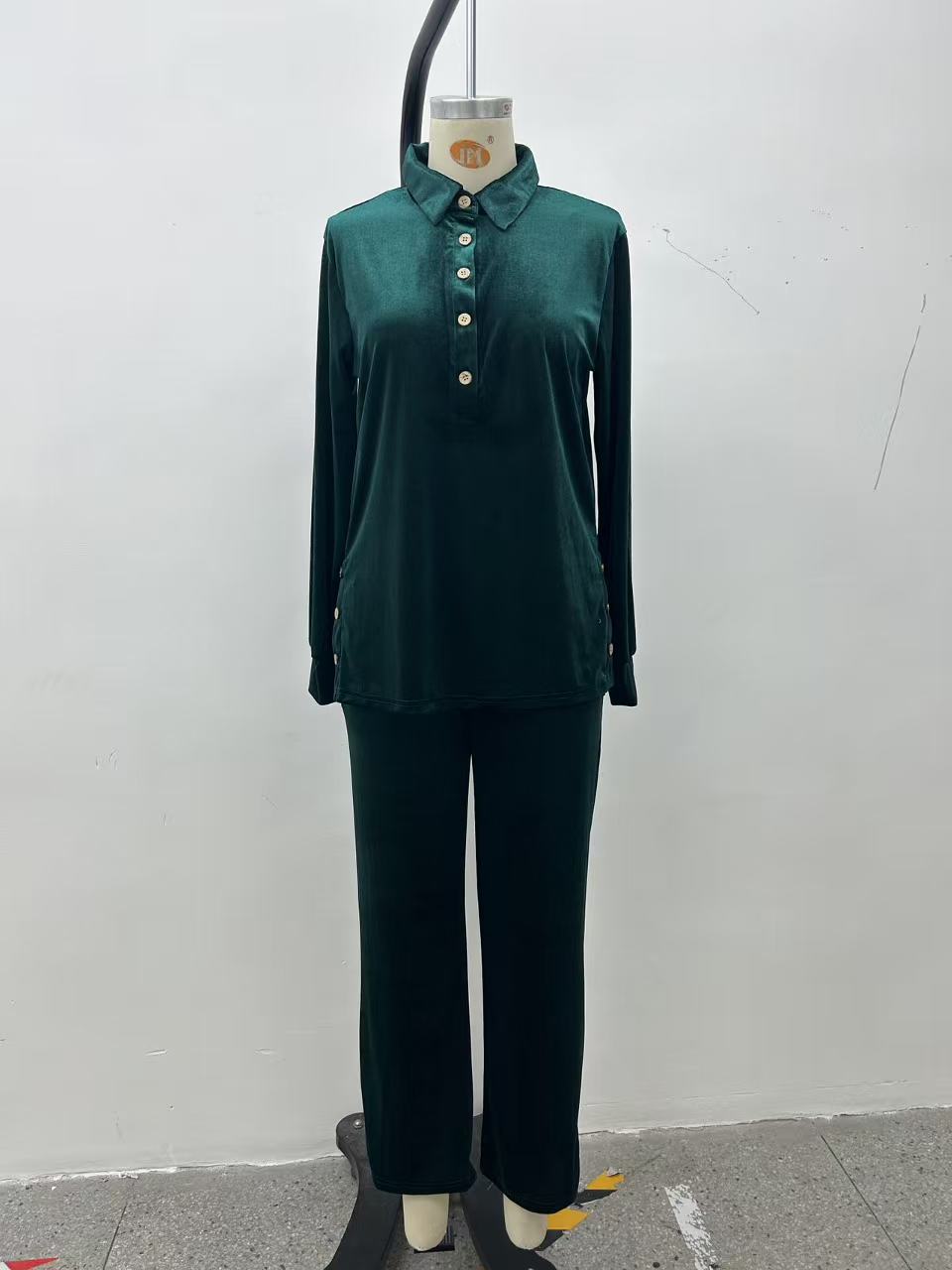 Women's Velvet Lounge Set Button Top & Wide Leg Pants