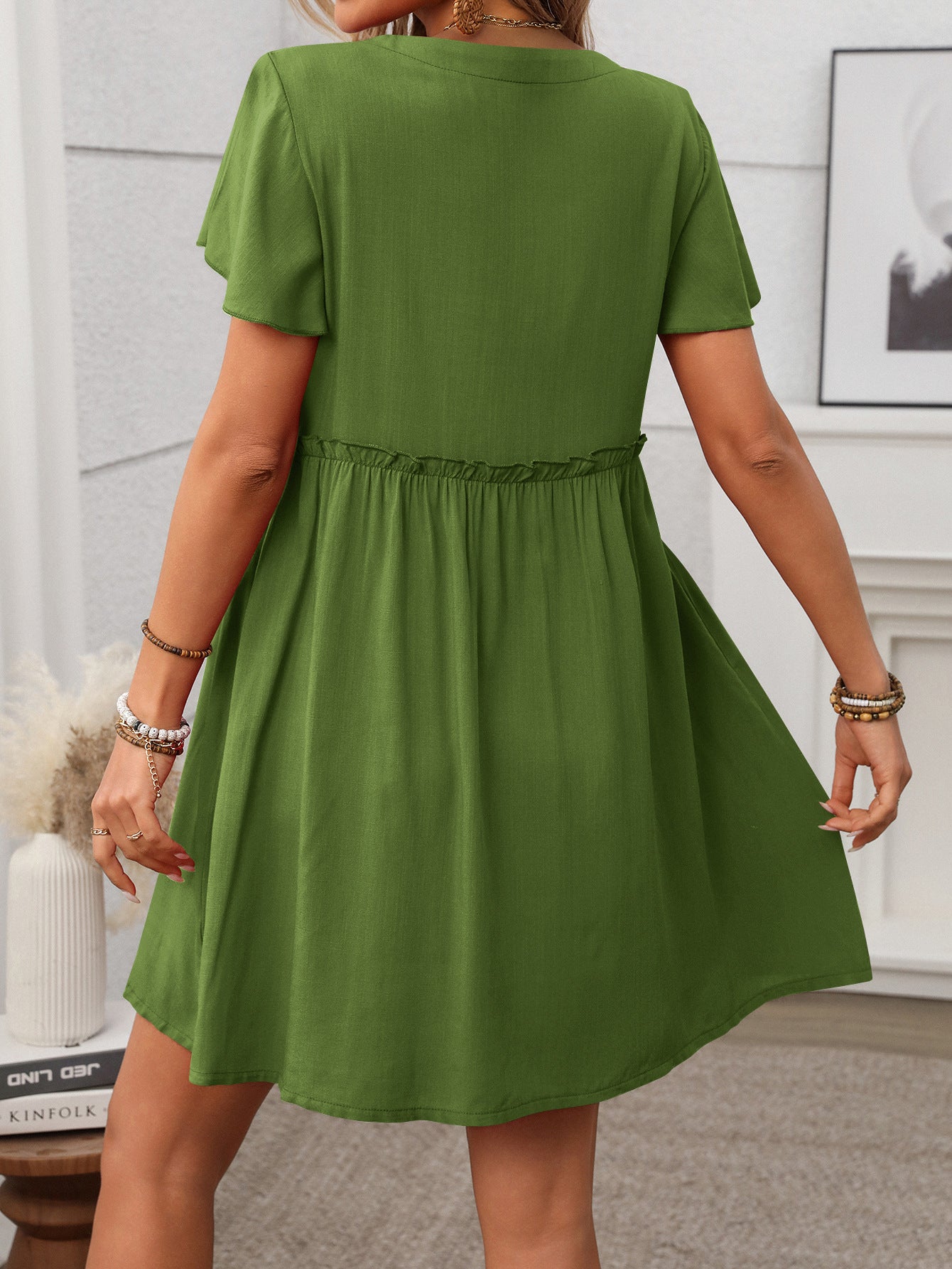 Bohemian V-Neck Ruffle Dress