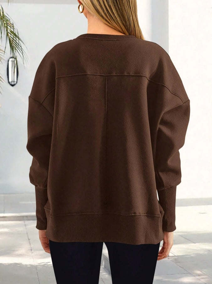 Colorblock Side Slit Sweatshirt Women Casual Pullover Top