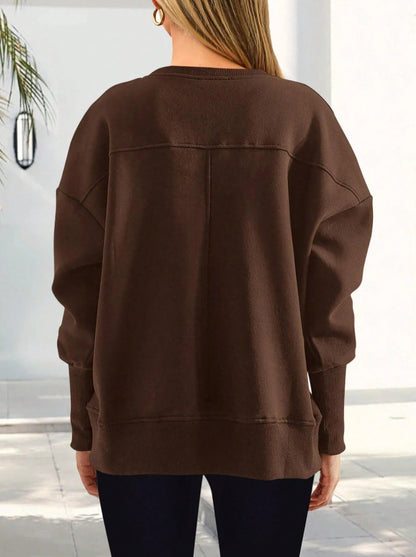 Colorblock Side Slit Sweatshirt Women Casual Pullover Top