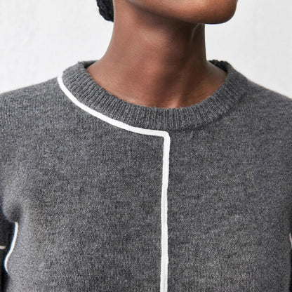 Women's Contrast Trim Crew Neck Knit Sweater