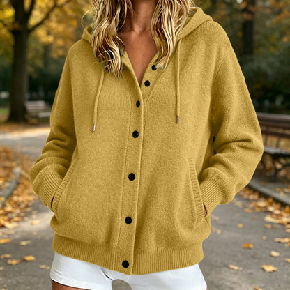 Women's Hooded Button Front Knit Cardigan Sweater Pockets