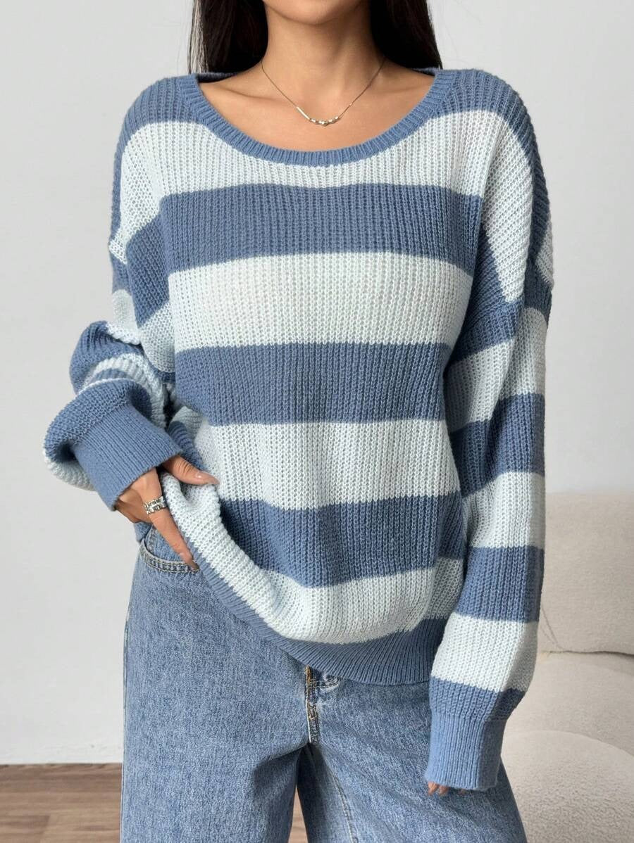 Women's Oversized Striped Crew Neck Casual Sweater