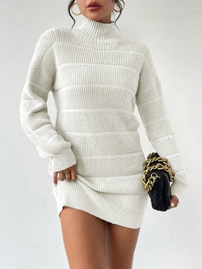 Women's Mock Neck Ribbed Sweater Dress Bodycon Mini